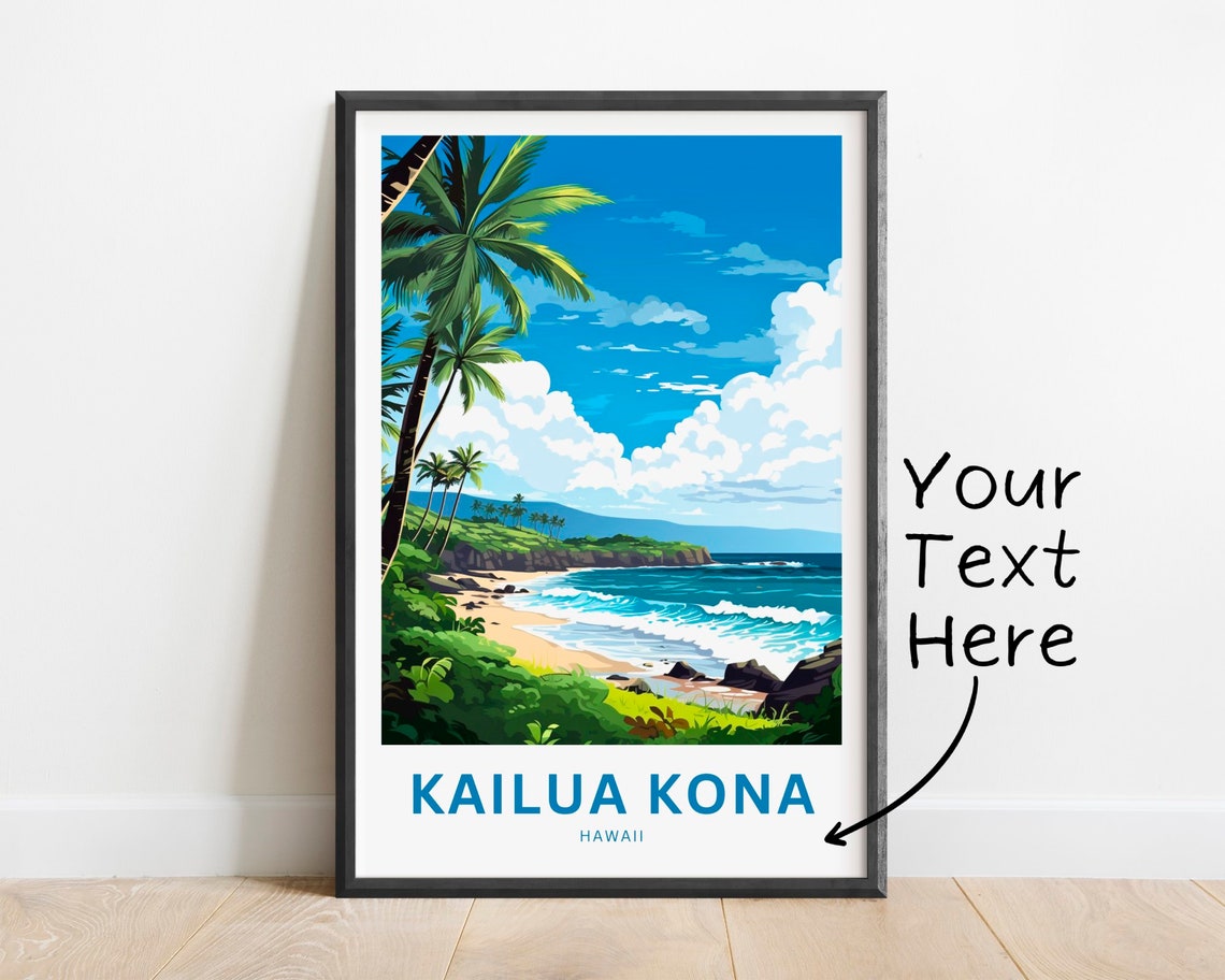 Personalized Kailua Kona Hawaii Tropical Palm Beach Travel Poster