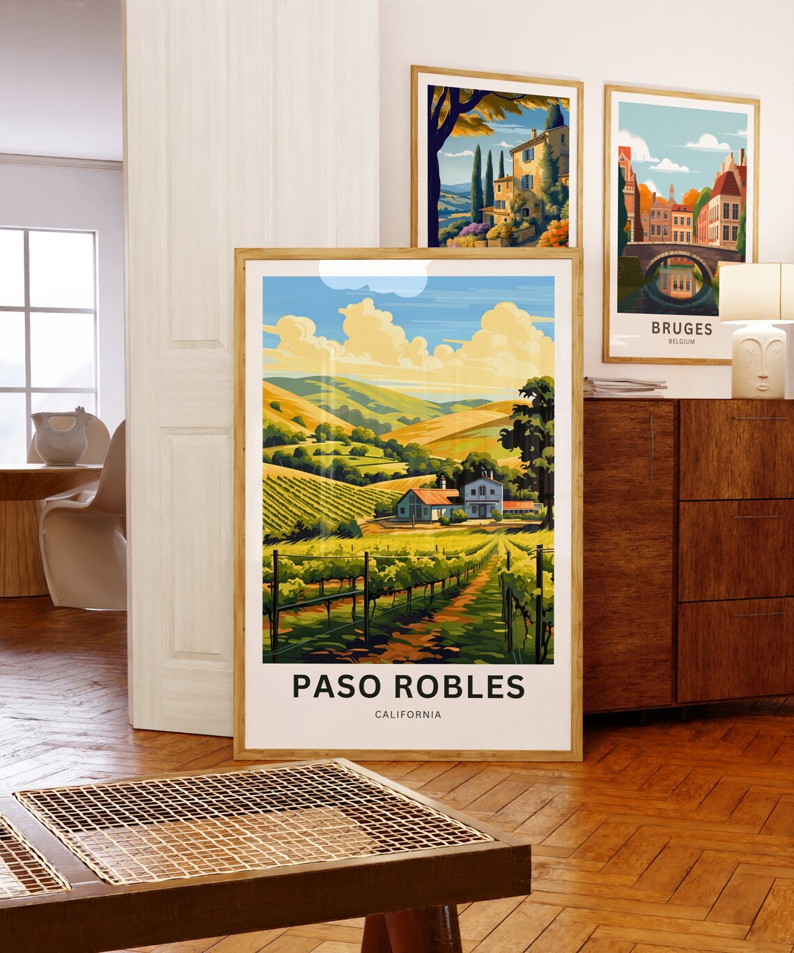 Paso Robles California Farmhouse Vine Rows Sunset Hills Travel Poster - Image 5