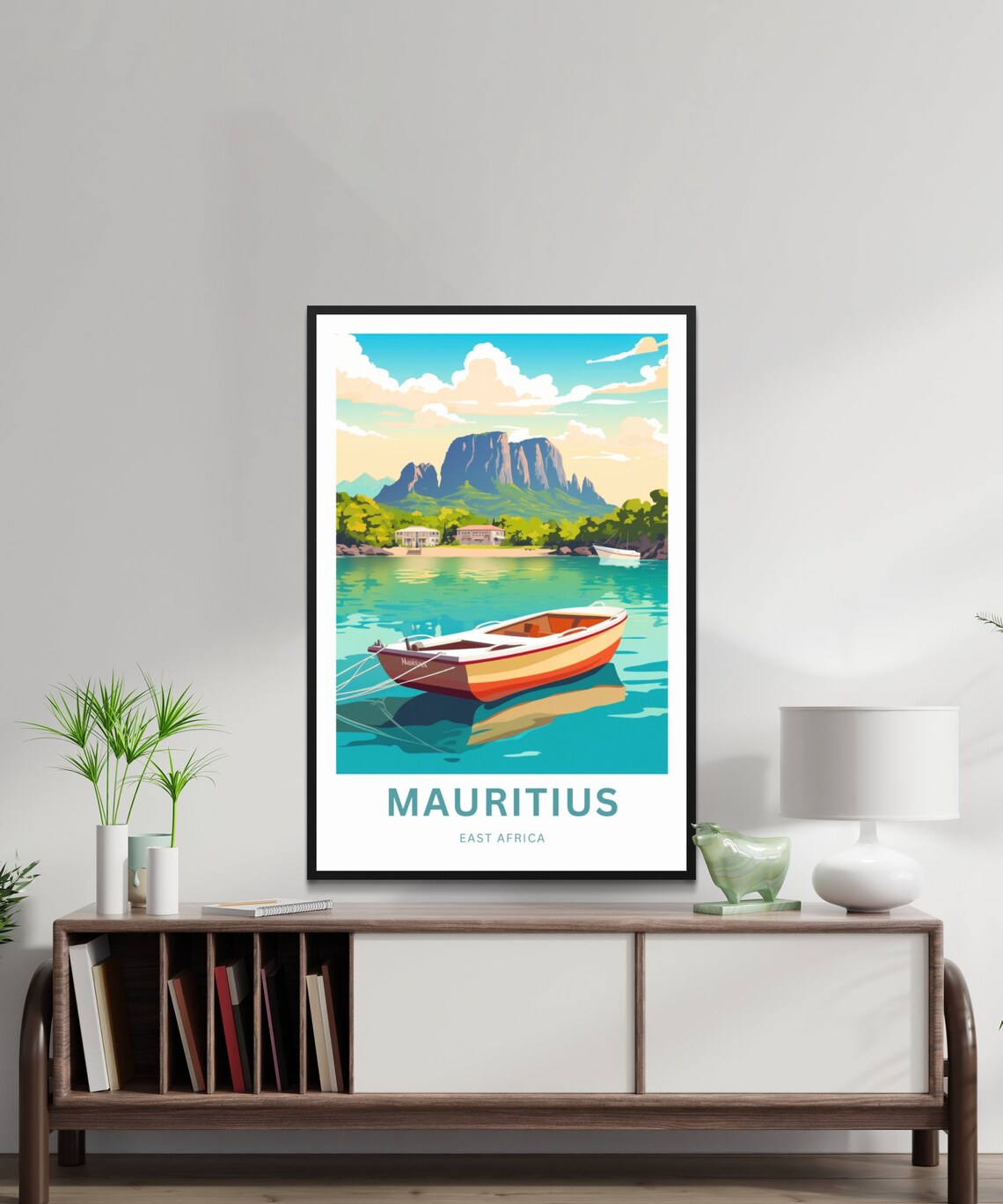 Mauritius East Africa Wooden Boat Turquoise Bay Travel Poster - Image 2