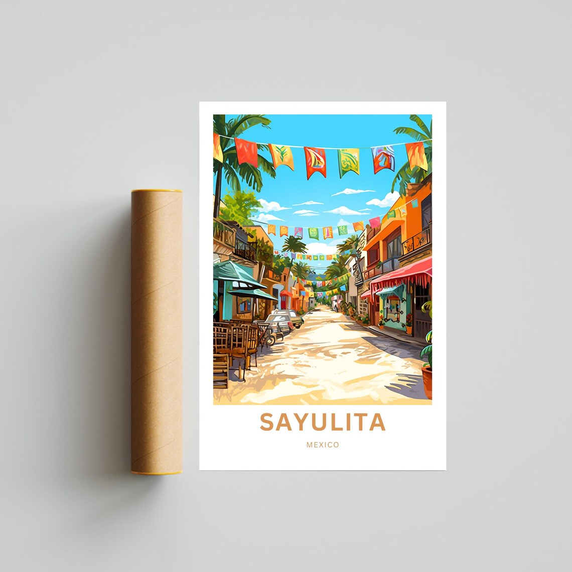 Personalized Sayulita Mexico Festival Street Colorful Flags Poster - Image 4
