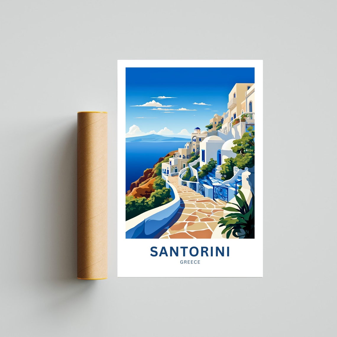 Santorini Greece Custom Cobblestone Village Lane Travel Poster - Image 4