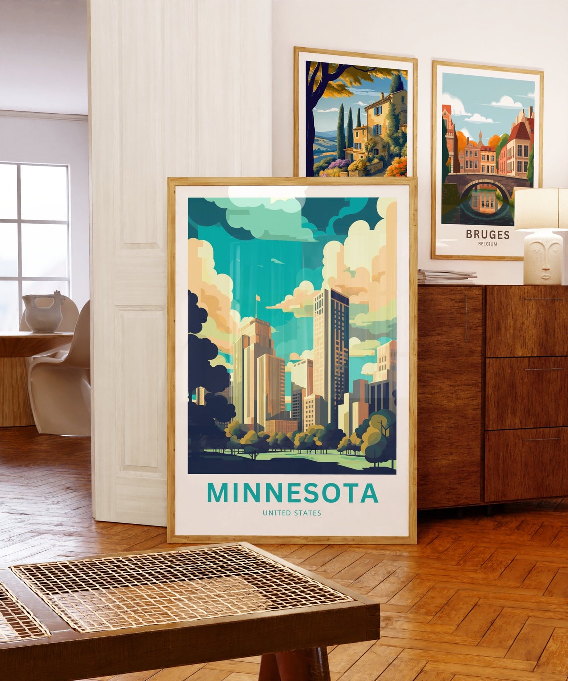 Minnesota United States Travel Poster City Skyline Sunset Wall Decor - Image 5