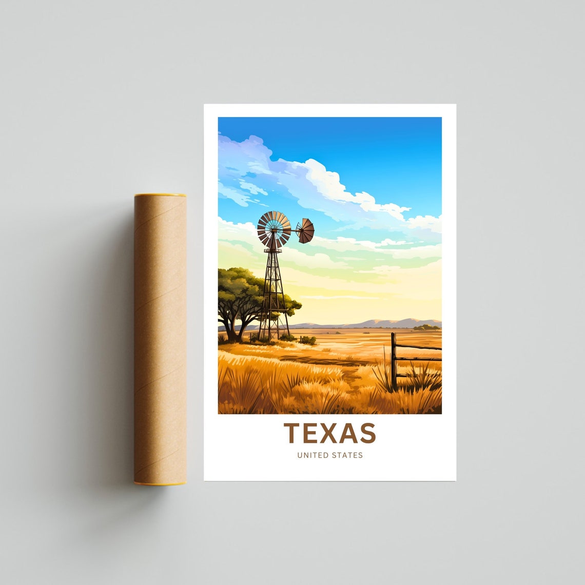 Texas Windmill Ranch Prairie Scene Personalized Custom Text Poster - Image 4