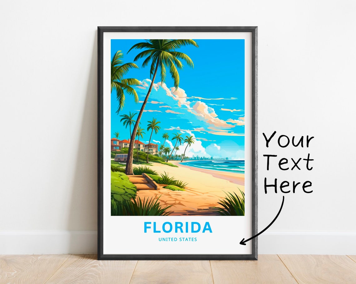 Florida Beach Palm Lined Shore Boardwalk Personalized Travel Poster