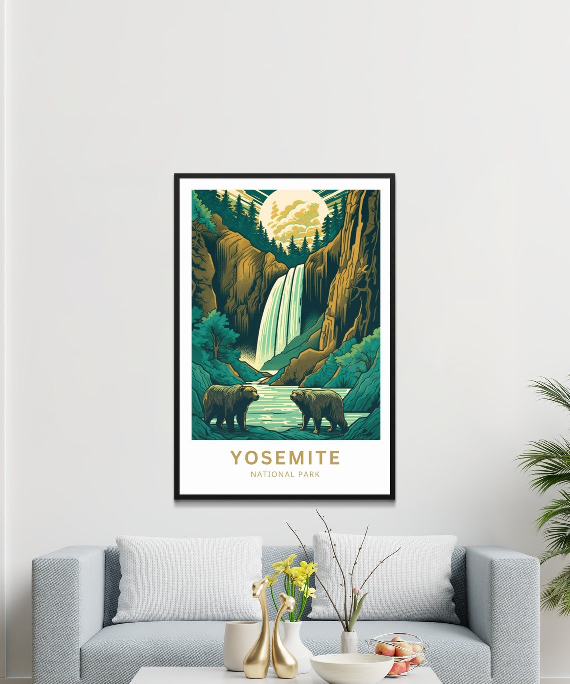 Yosemite National Park Waterfall Bears Golden Canyon Travel Poster - Image 5