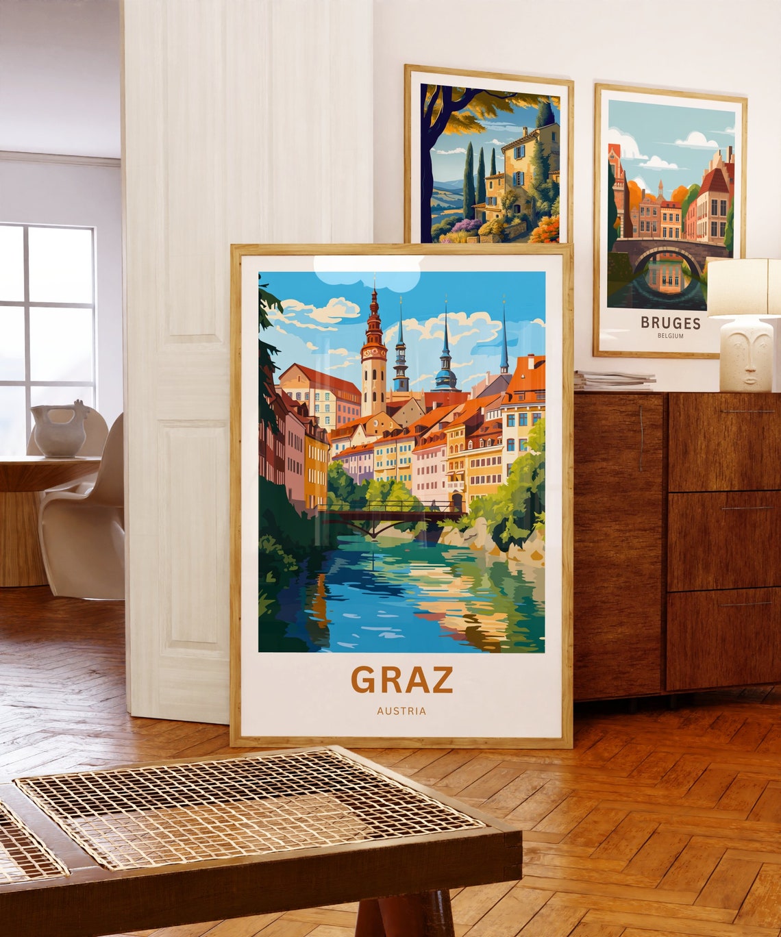 Graz Austria Riverfront Historic Buildings Bridge Custom Poster - Image 5