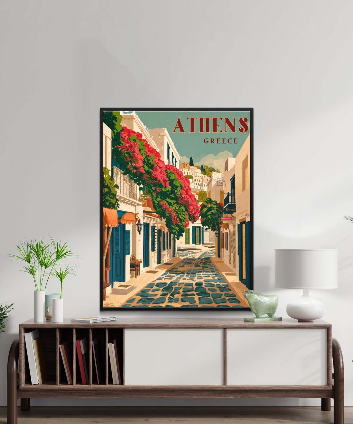 Athens Greece Old Street Bougainvillea Vintage Travel Poster - Image 3
