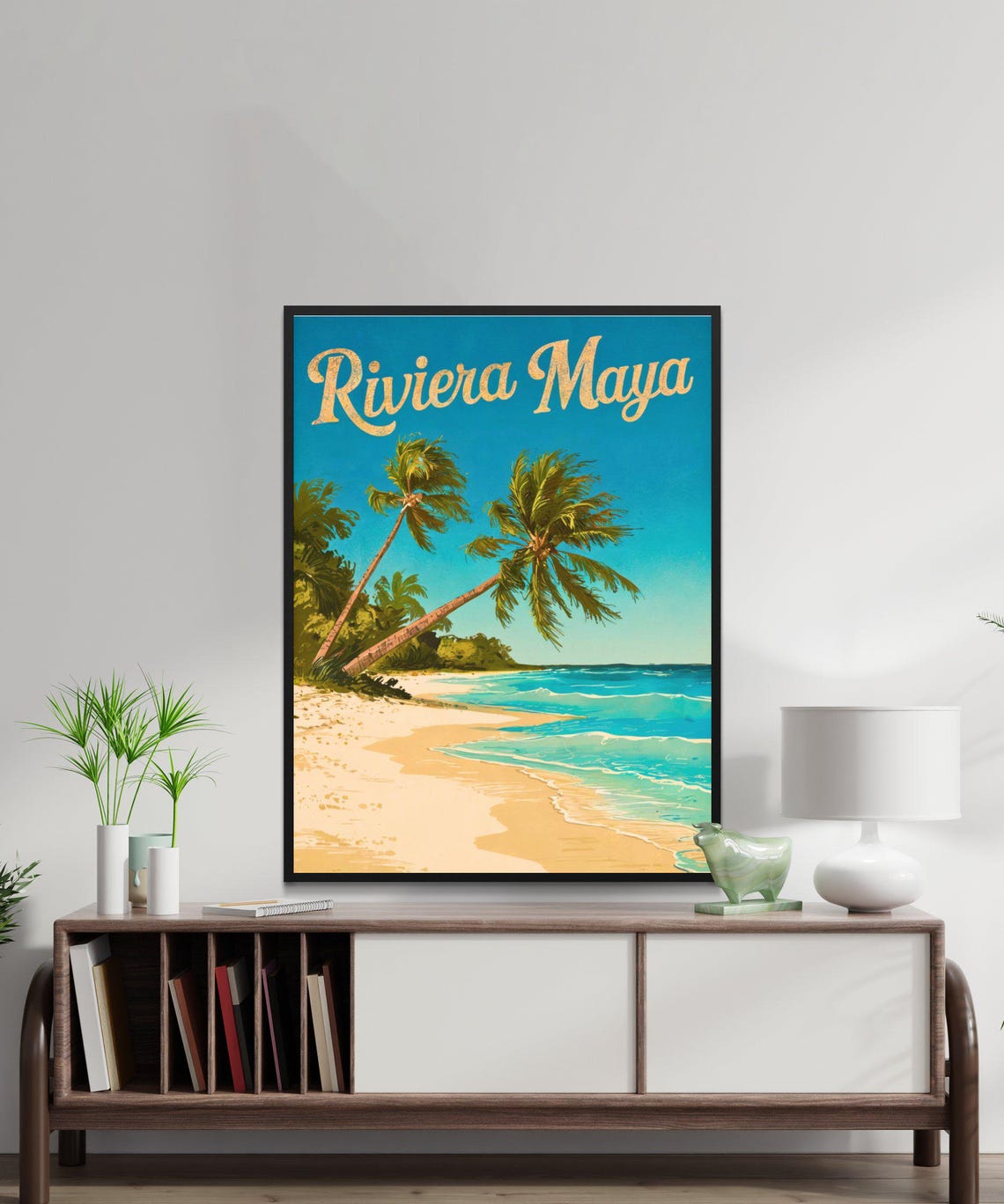 Riviera Maya Vintage Palm Trees Beach Mexico Retro Travel Poster - Image 3
