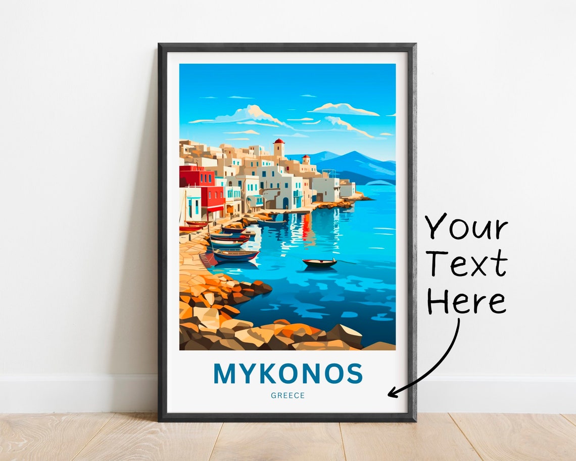 Mykonos Greece Harbor Boats Personalized Custom Travel Poster