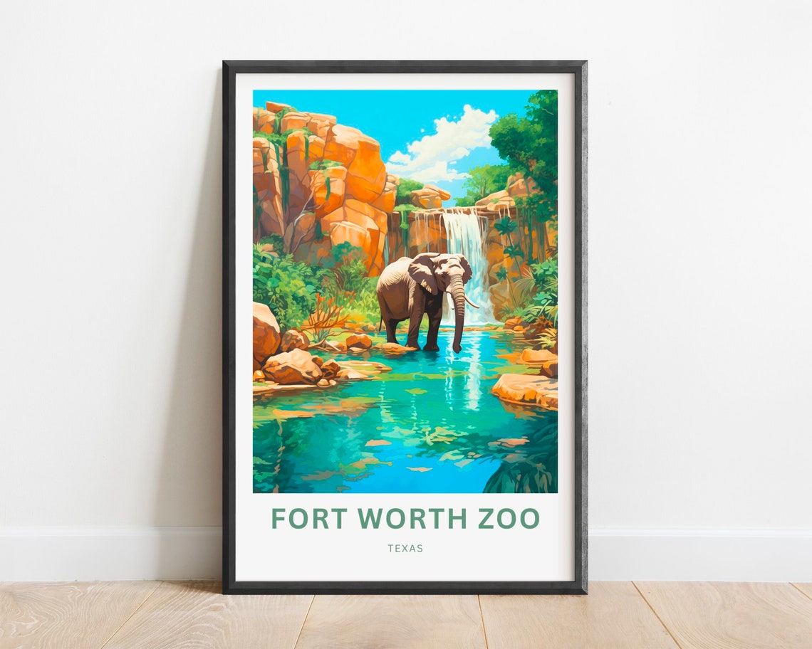 Fort Worth Zoo Elephant Waterfall Texas Wildlife Animal Poster