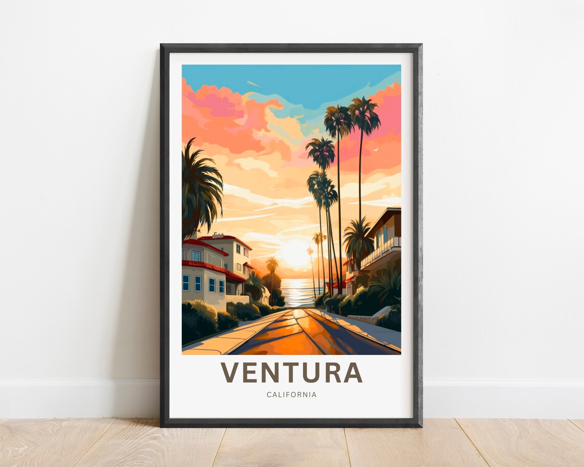 Ventura California Travel Poster Sunset Palm Street Art Decor