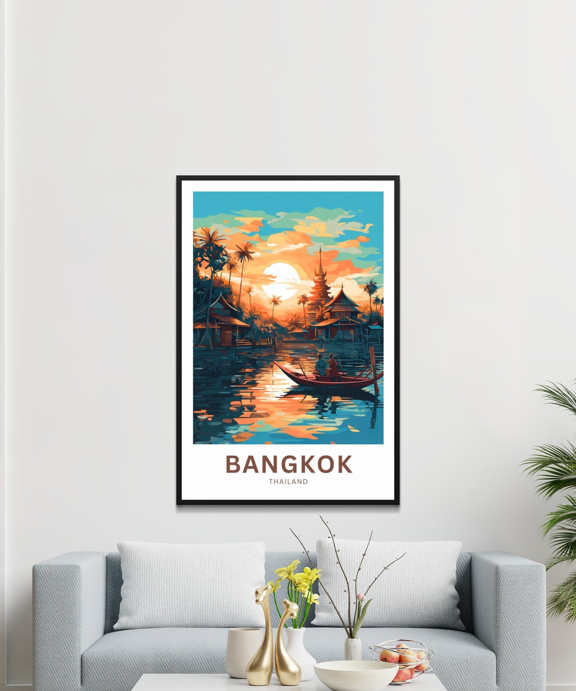 Personalized Bangkok Thailand Sunset River Boat Custom Text Poster - Image 3