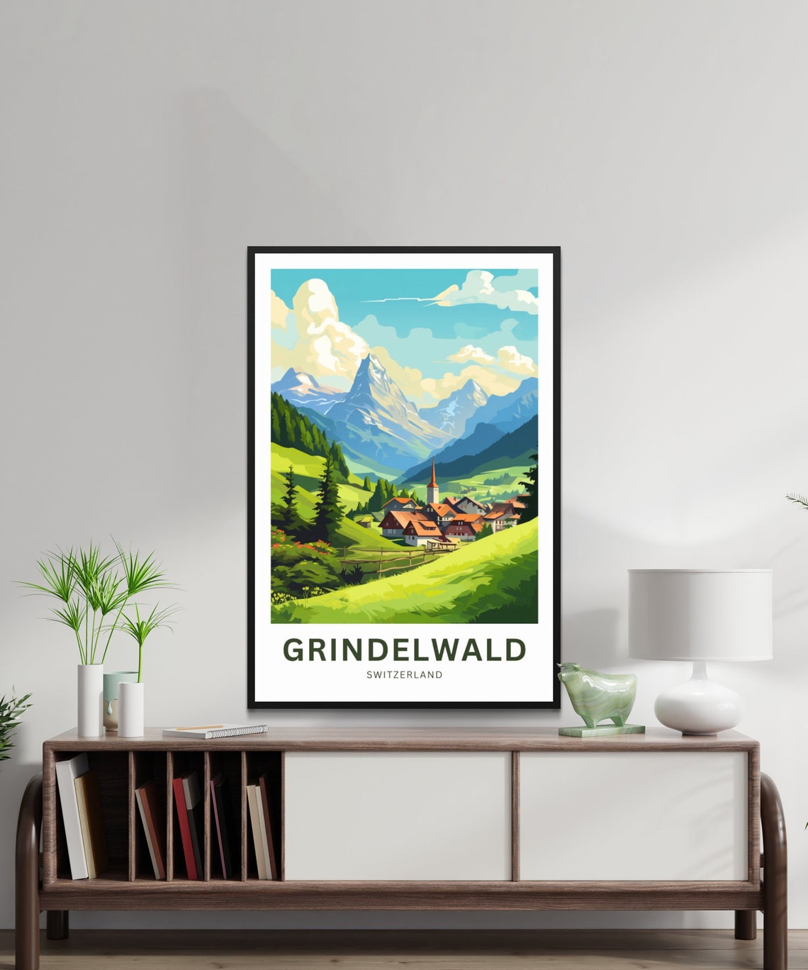 Grindelwald Switzerland Meadow Village Red Chalets Alps Poster - Image 2