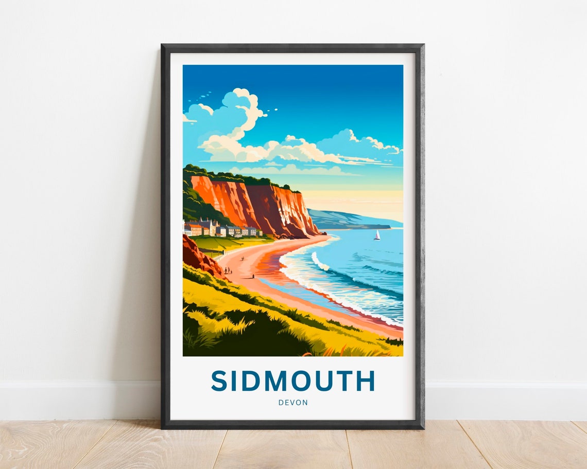 Sidmouth Devon Curved Bay and Seaside Town From the Clifftop Poster