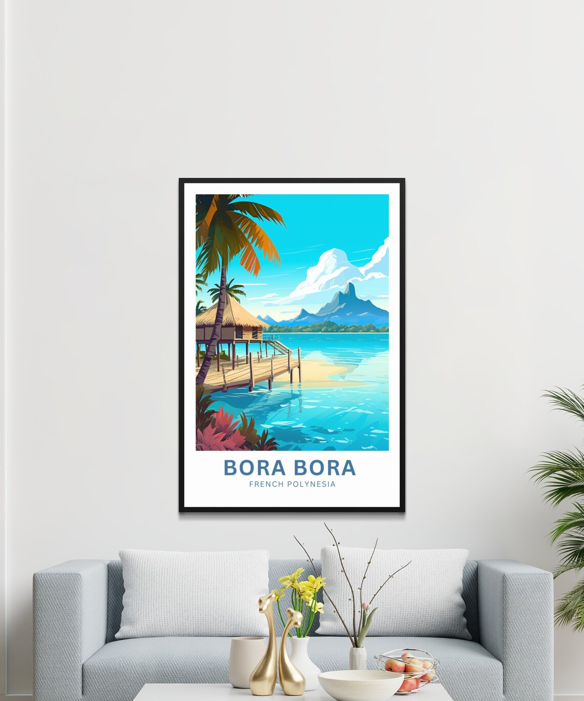 Bora Bora Overwater Bungalow Turquoise Lagoon Mountain Travel Poster - Image 3