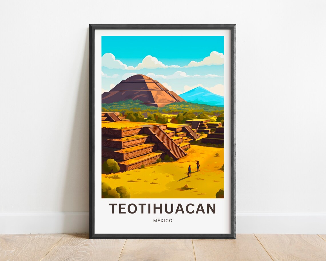Teotihuacan Mexico Ancient Pyramids Golden Ruins Travel Poster
