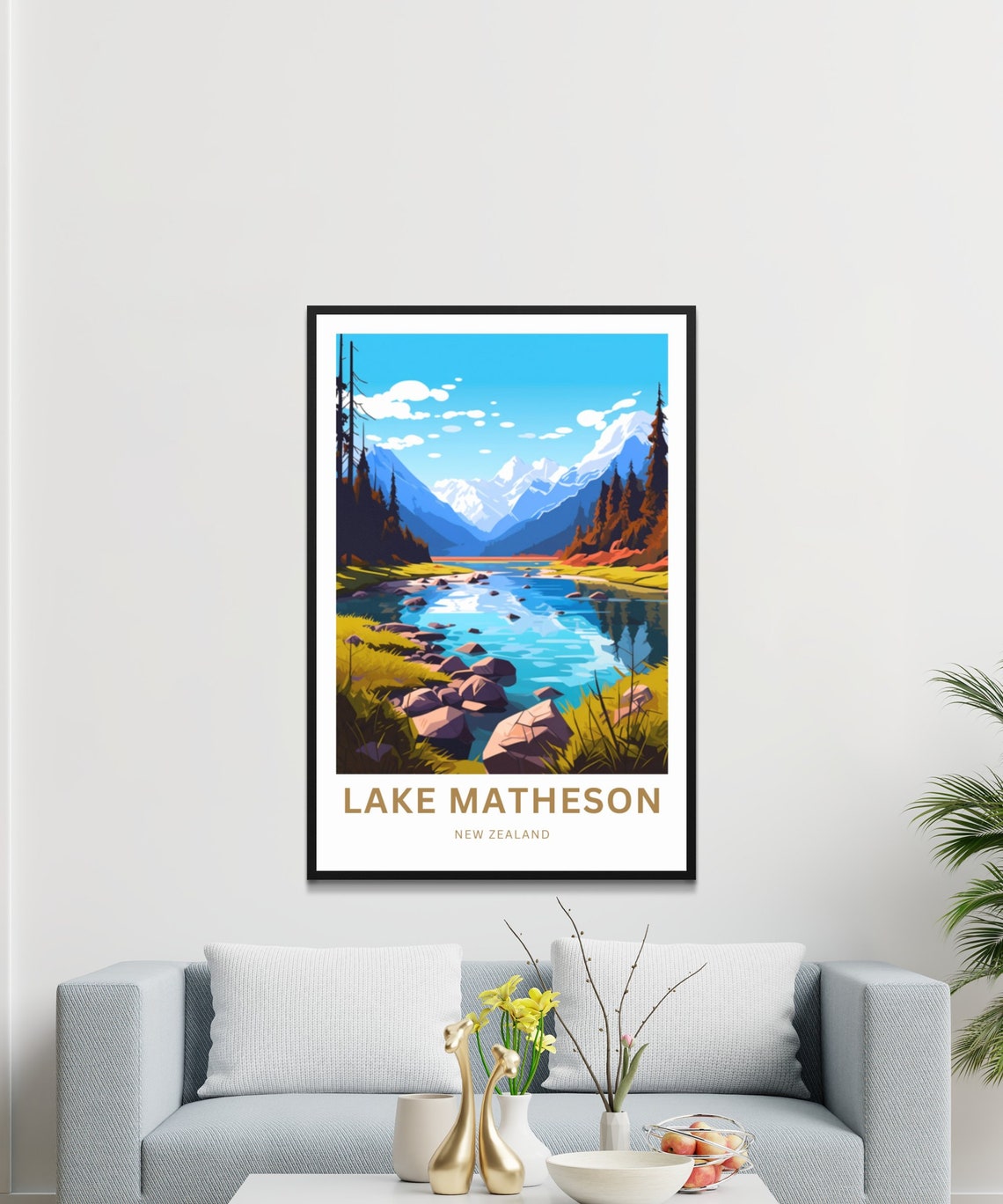 Personalized Lake Matheson New Zealand Scenic Alpine Lake Poster - Image 3