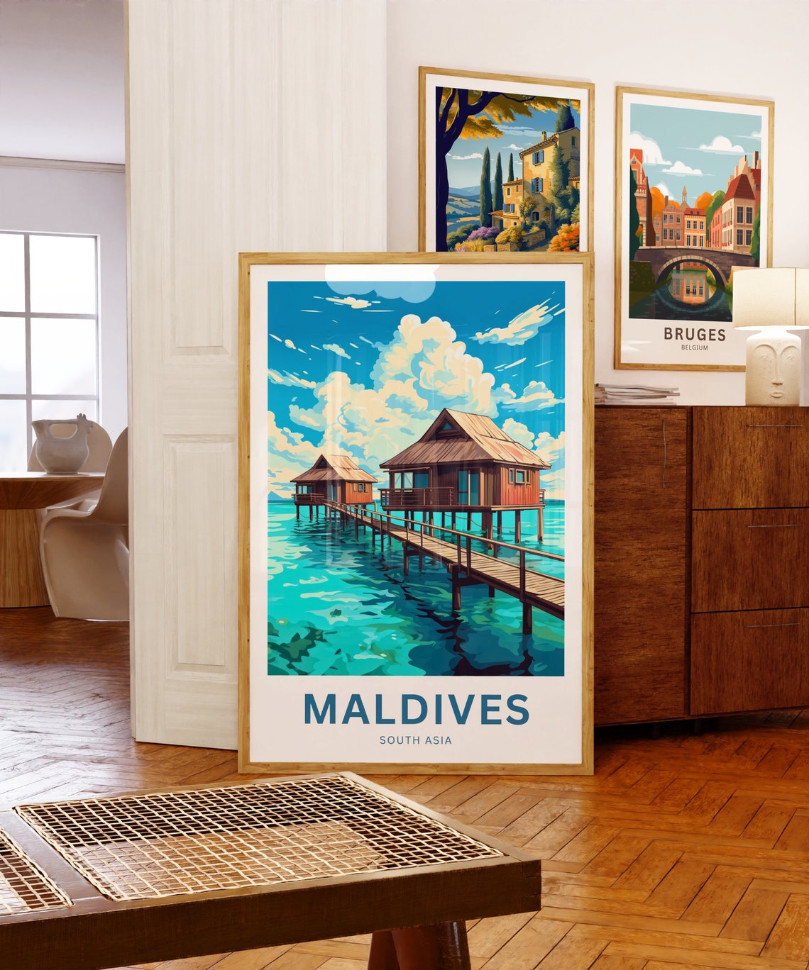 Maldives Boardwalk Overwater Villa Scene Personalized Travel Poster - Image 5