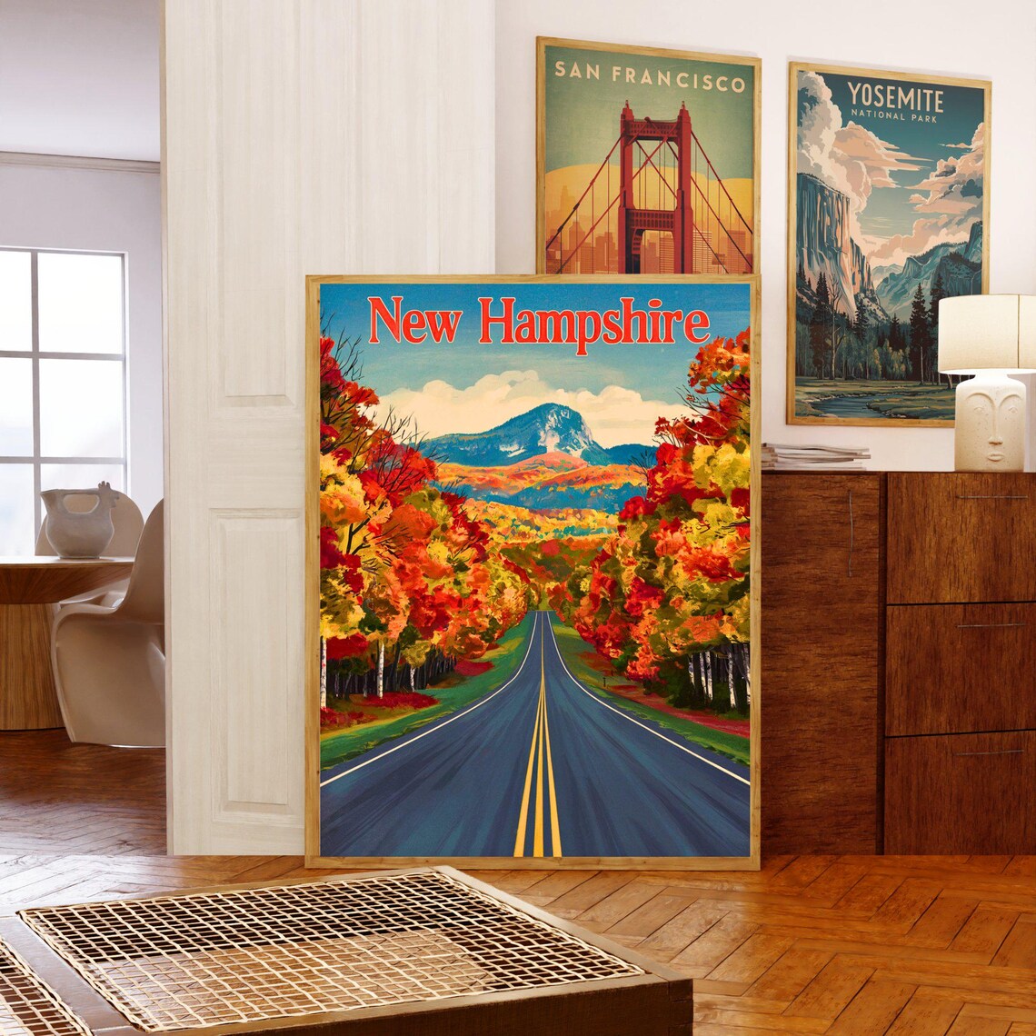 New Hampshire Vintage Fall Road Through Autumn Foliage Travel Poster - Image 5