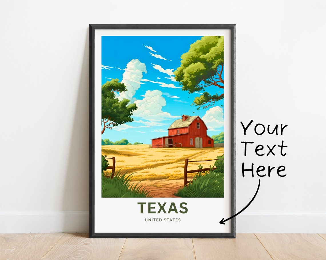 Texas Red Barn Wheat Field Farm Scene Personalized Travel Poster