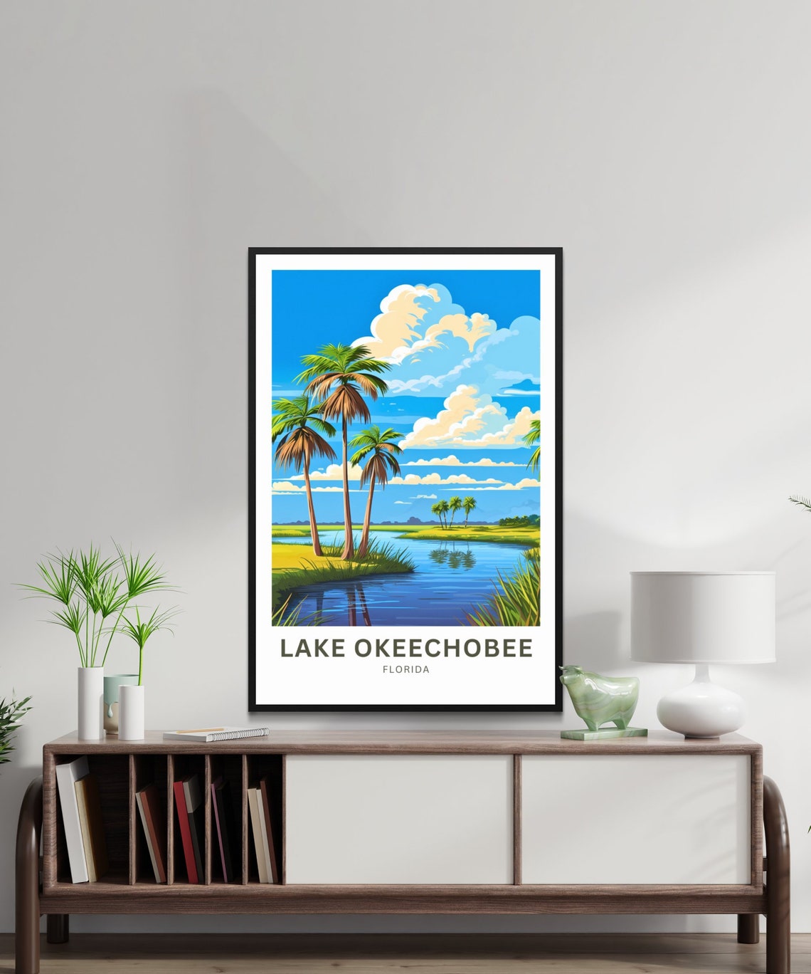Lake Okeechobee Florida Tall Palms Reflections Travel Art Poster - Image 3