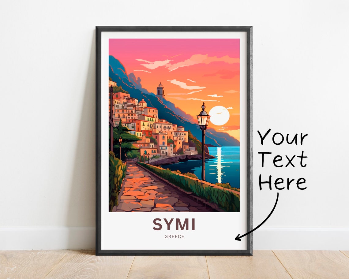 Personalized Symi Greece Sunset Promenade Harbor Path Travel Poster