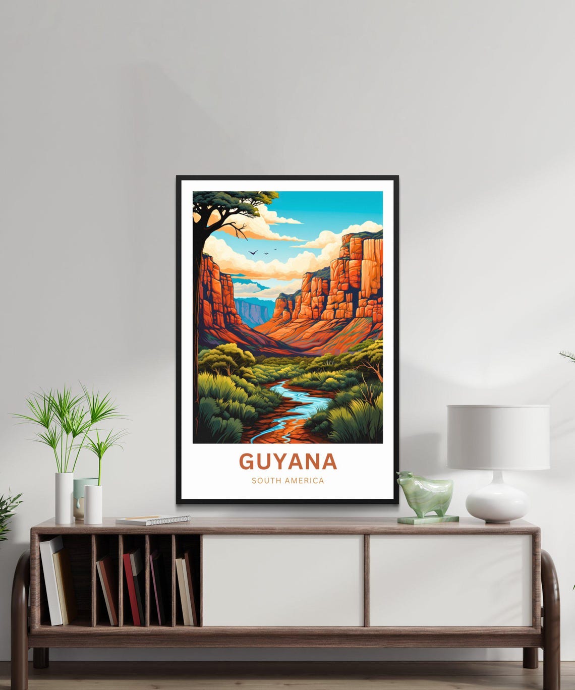 Guyana South America Red Rock Canyon Stream Valley Travel Poster - Image 3