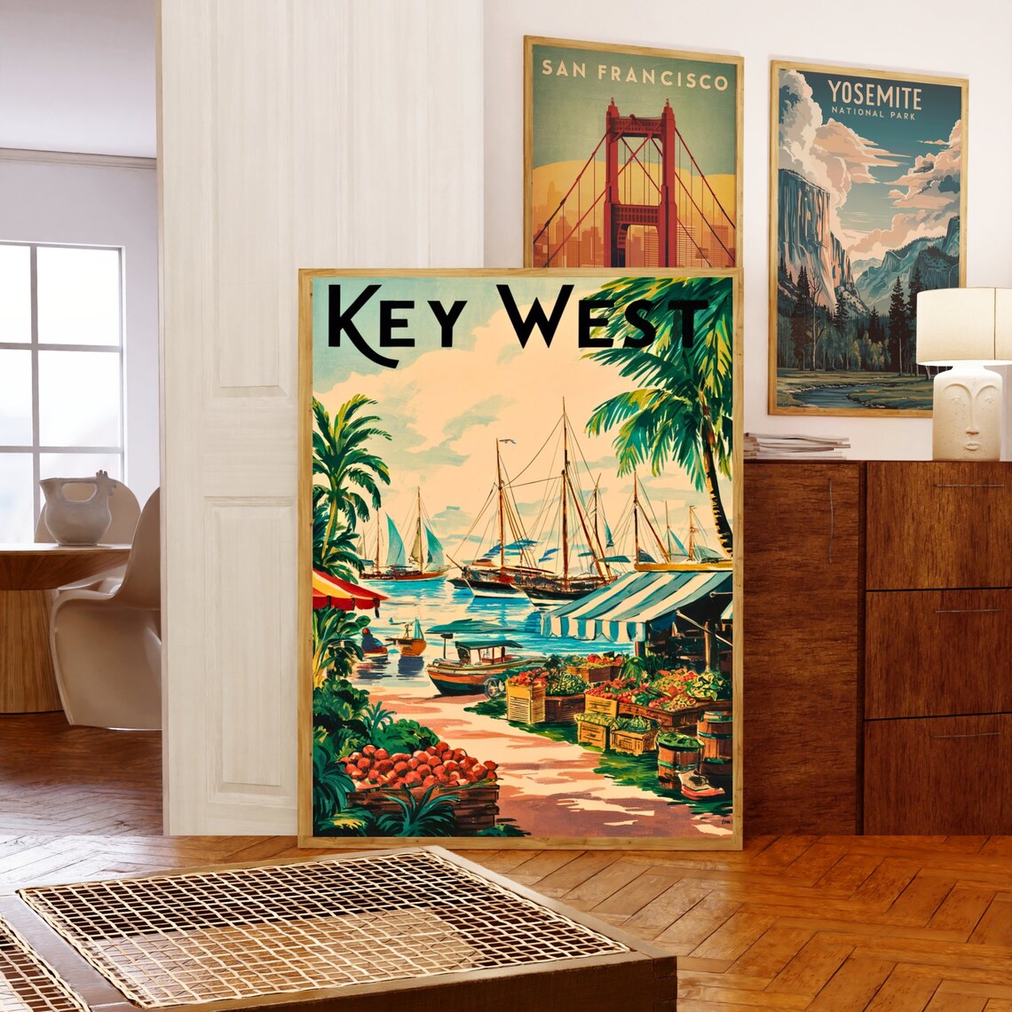Key West Florida Harbor Sailboats Market Retro Travel Poster - Image 5