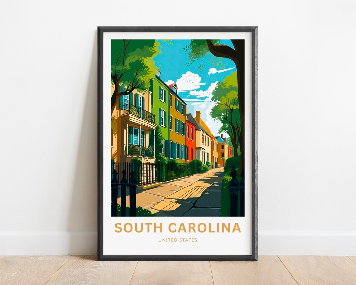 South Carolina United States Colorful Row Houses Travel Poster