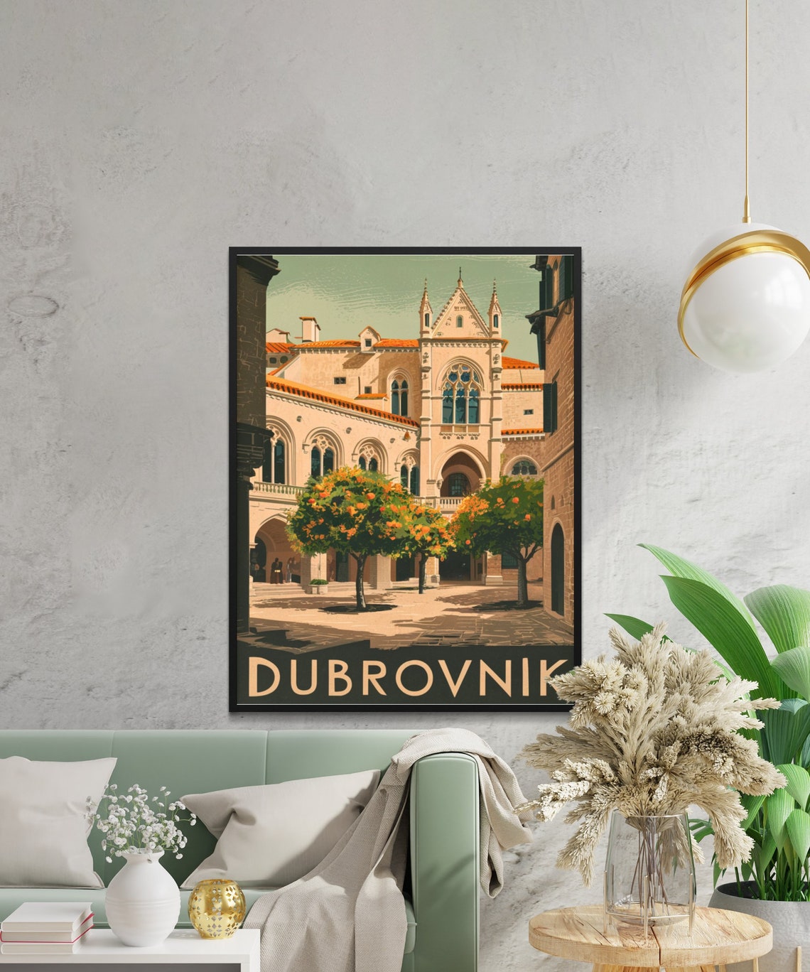 Dubrovnik Croatia Monastery Courtyard Orange Tree Vintage Poster - Image 2