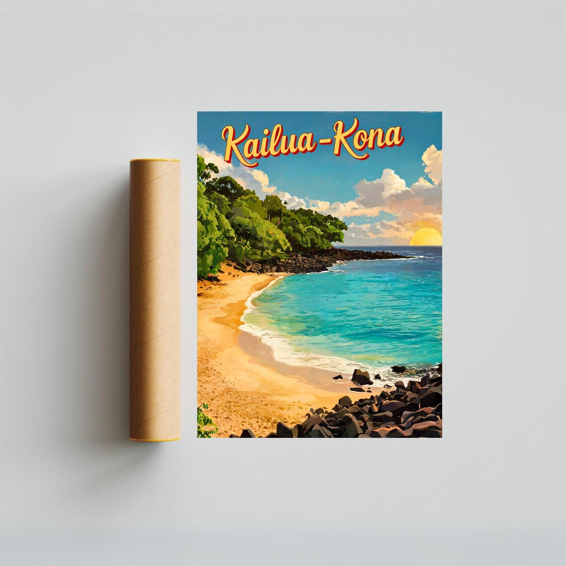 Kailua Kona Hawaii Sunset Beach Cove Turquoise Water Travel Poster - Image 4
