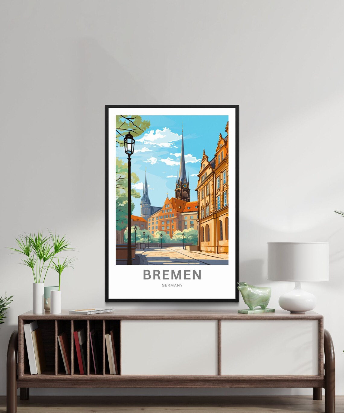 Bremen Germany Old Town Square Historic Church Spires Travel Poster - Image 2