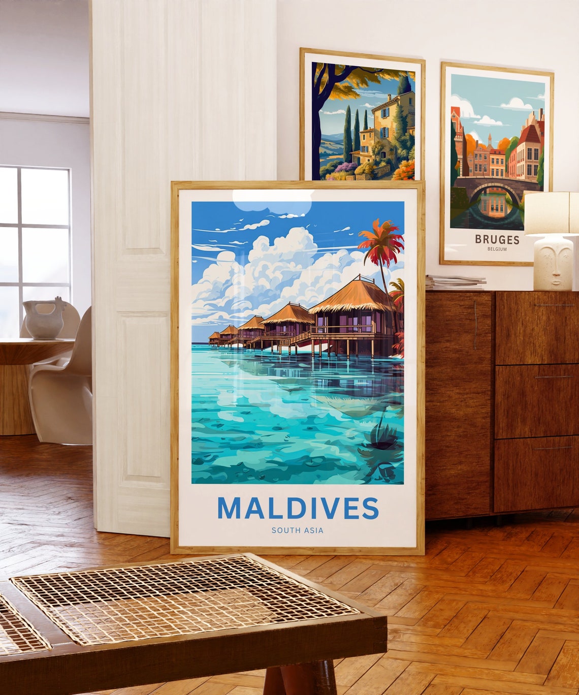 Maldives Tropical Overwater Bungalow Resort Lagoon Travel Poster - Image 5