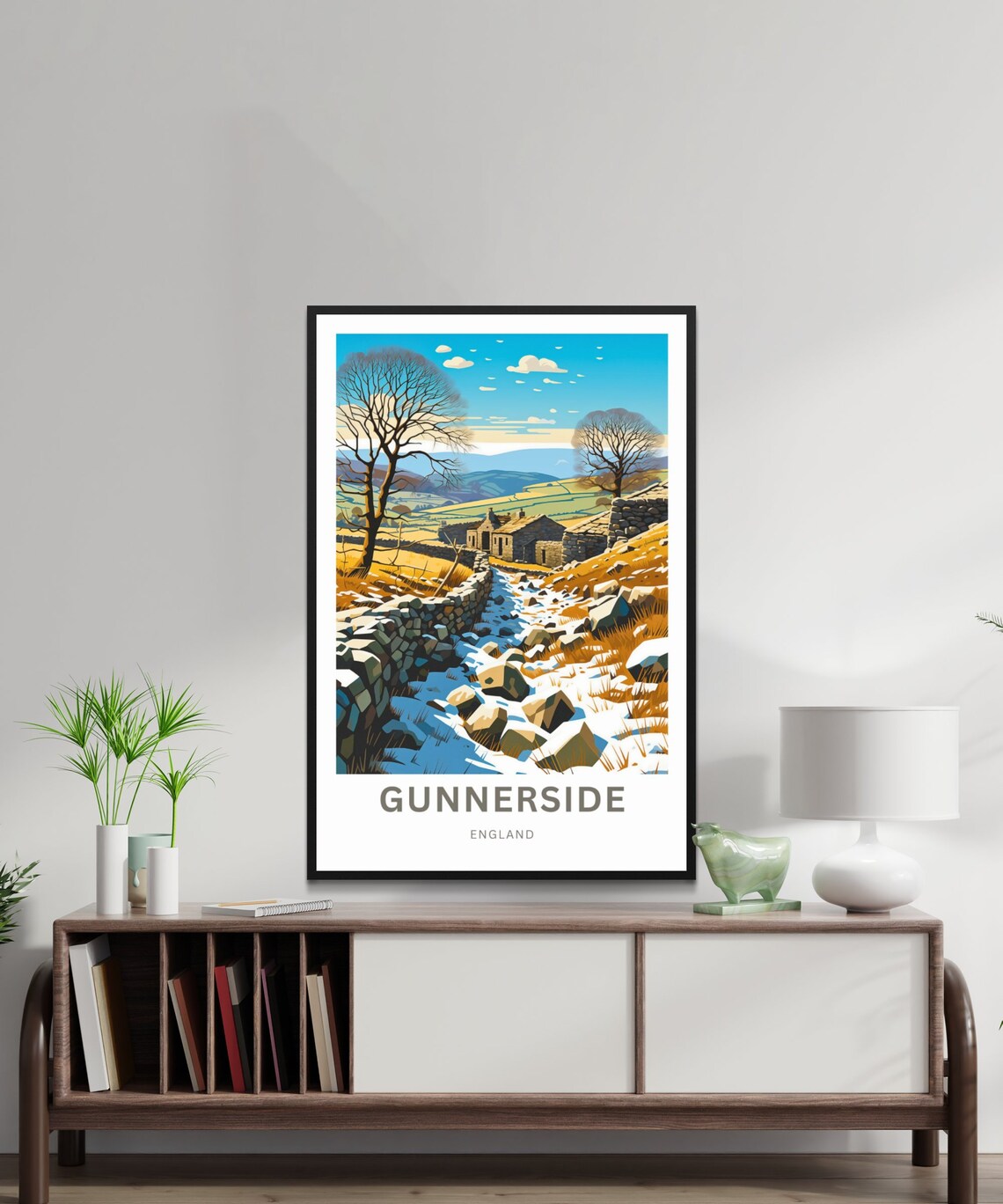 Gunnerside England Snowy Moorland Stone Farmhouse Art Poster - Image 3