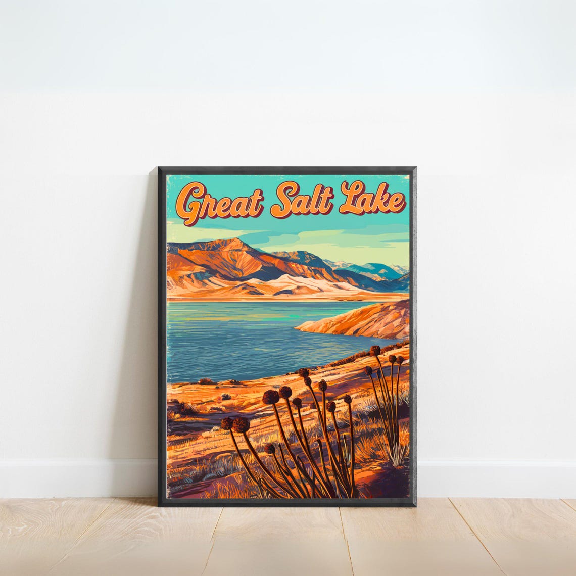 Great Salt Lake Utah Desert Vista Retro Sunset Landscape Art Poster