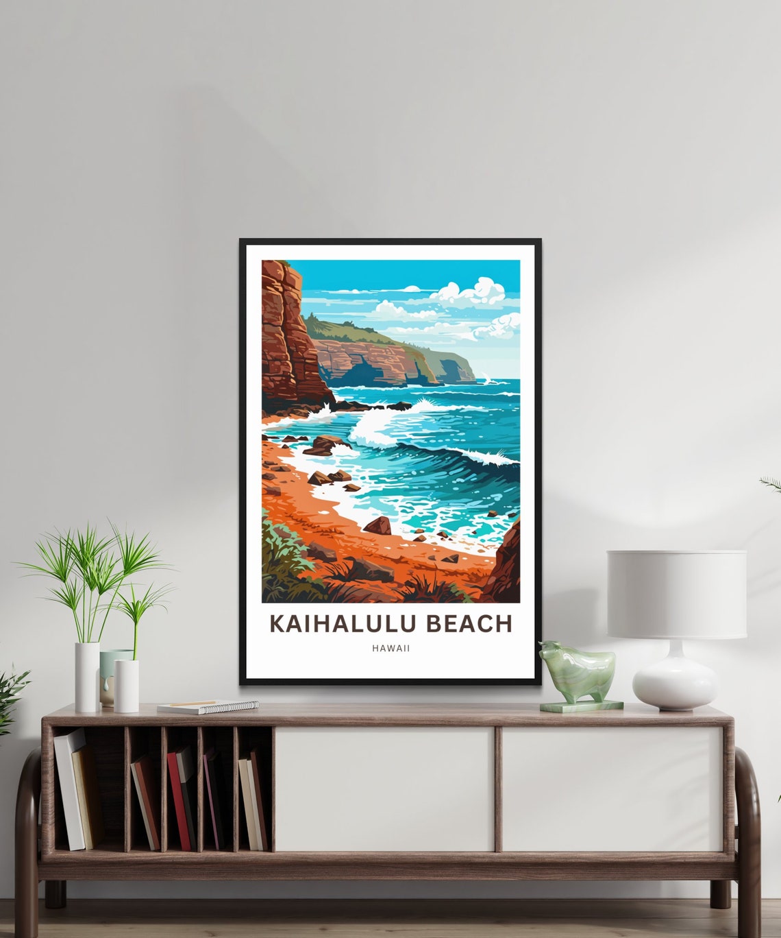 Kaihalulu Beach Hawaii Personalized Red Sand Cove Travel Poster Art - Image 3