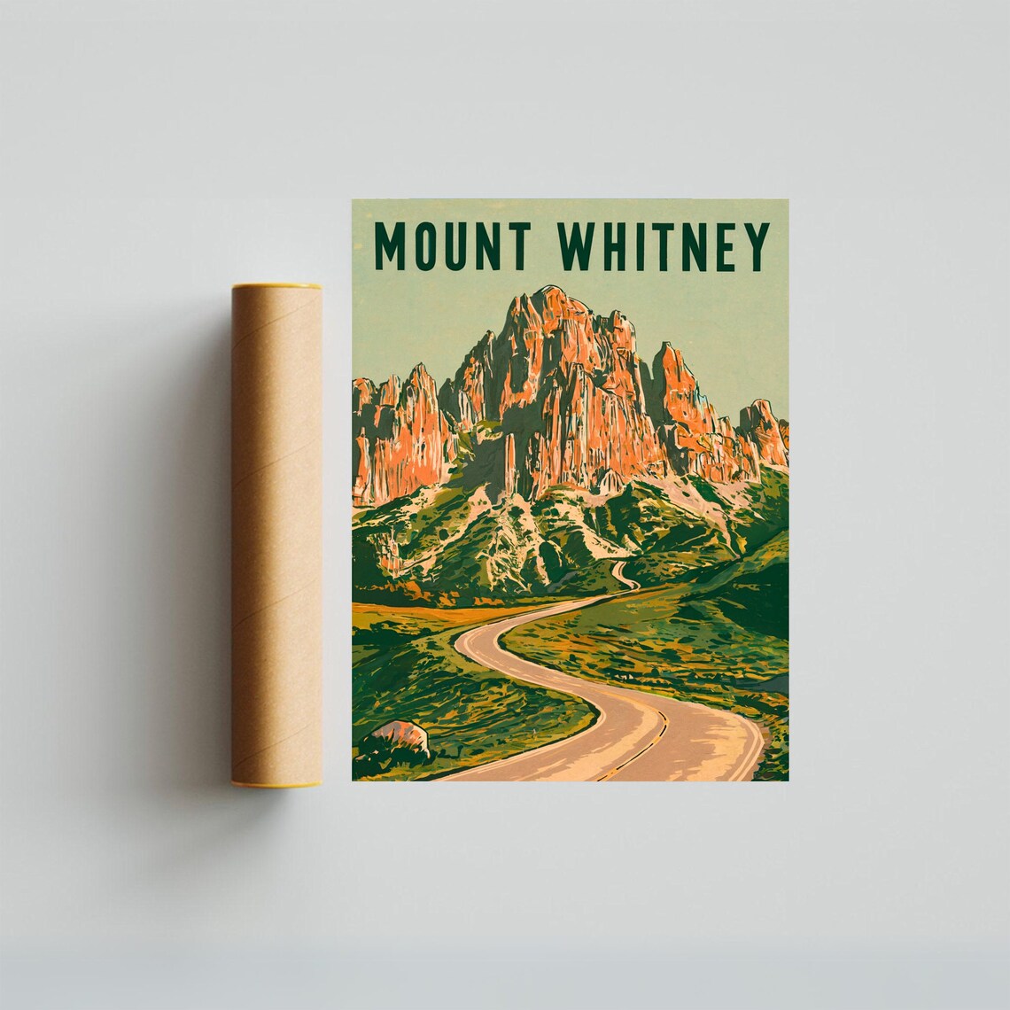 Mount Whitney Vintage Style Red Granite Peaks Country Road Poster - Image 2