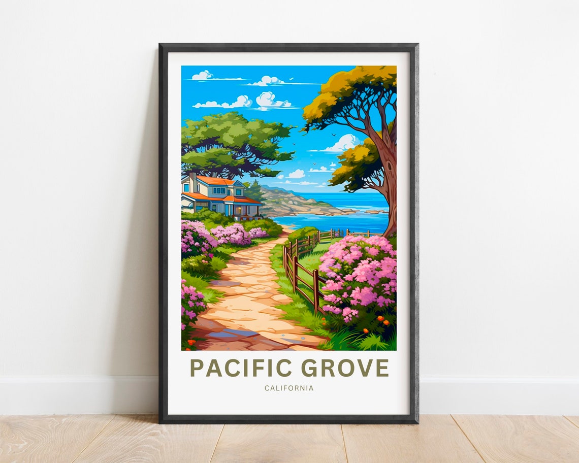 Pacific Grove California Coastal Path Flowers Cypress Ocean Poster