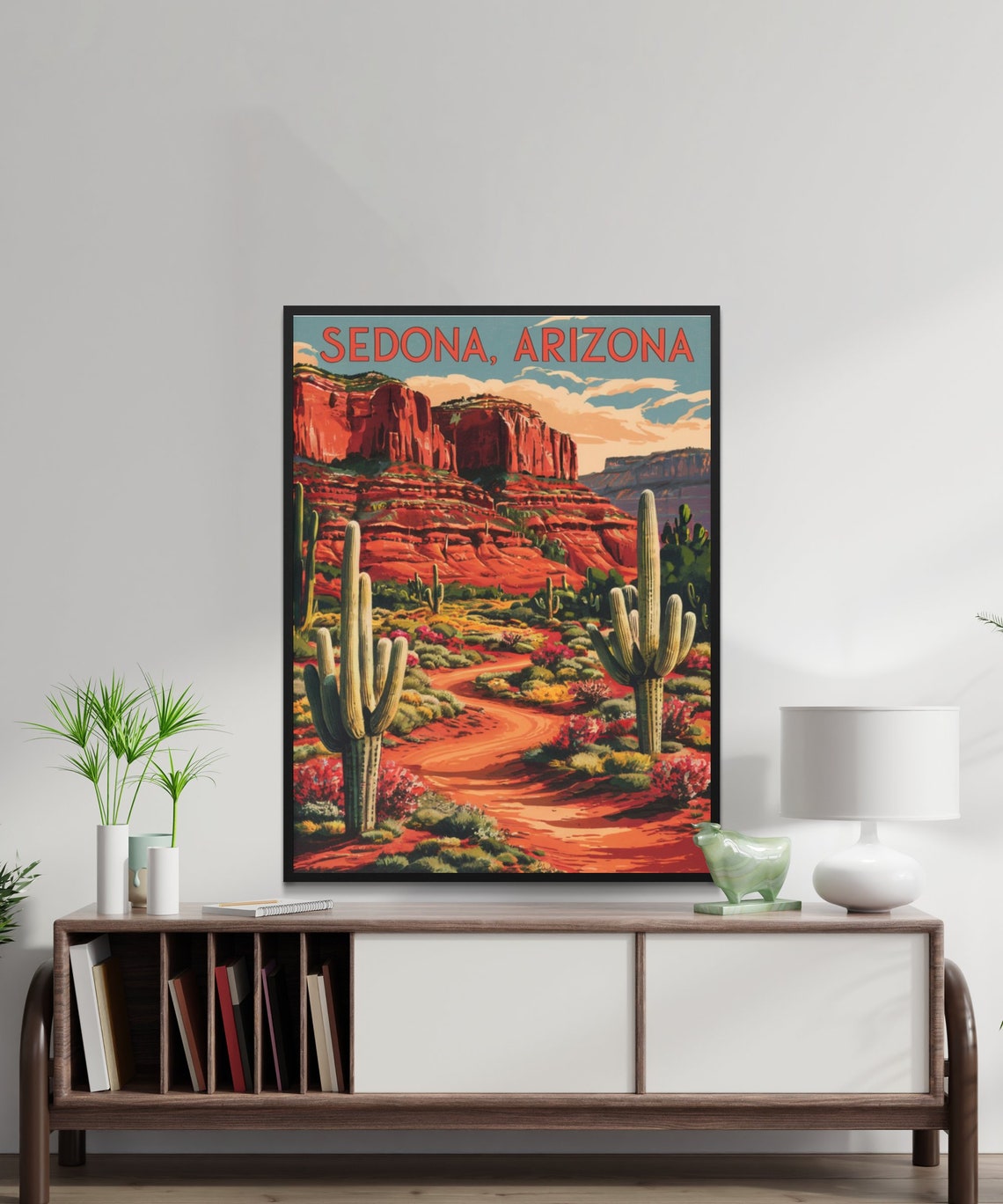 Sedona Arizona Red Cliffs Saguaro Desert Sunset Vintage Poster - Image 2