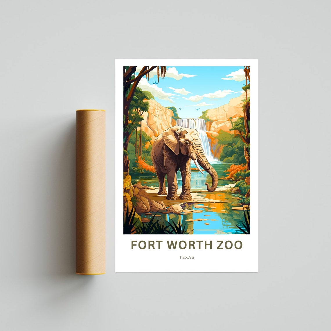 Fort Worth Zoo Elephant Waterfall Personalized Safari Animal Poster - Image 4