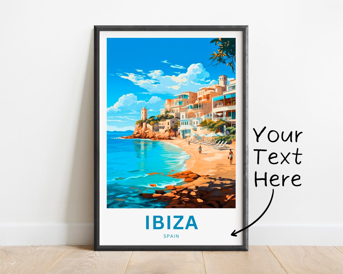 Ibiza Spain Beach Whitewashed Cliff Town Personalized Travel Poster