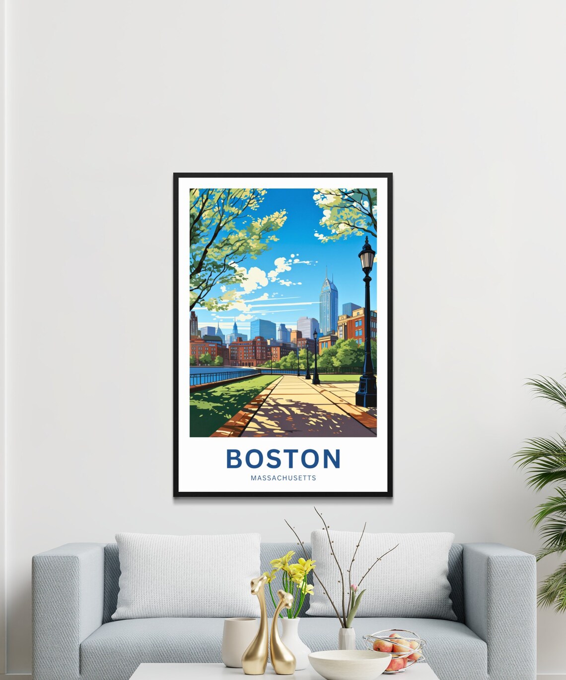 Boston Massachusetts Skyline Park Promenade City Travel Poster - Image 3