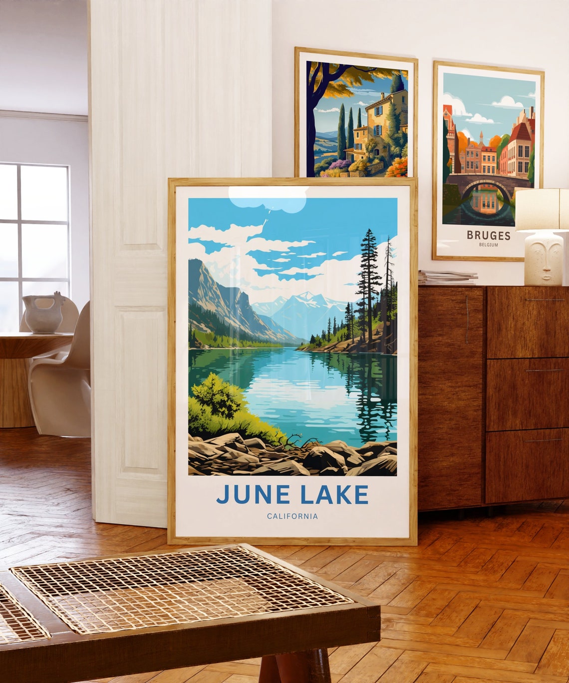 June Lake California Pine Shoreline Snowy Summit Custom Text Poster - Image 5