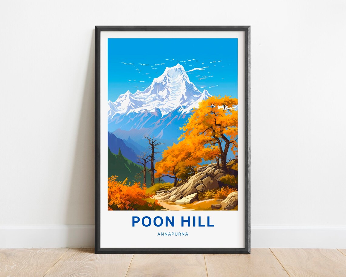 Poon Hill Annapurna Nepal Autumn Peaks Golden Trees Travel Poster