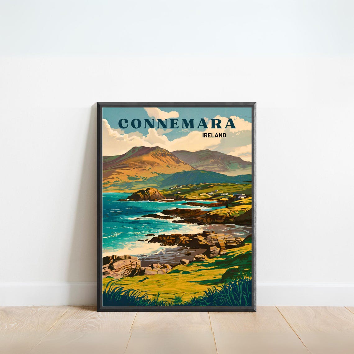 Connemara Ireland Rugged Coastline Vintage Rocky Cliffs Travel Poster