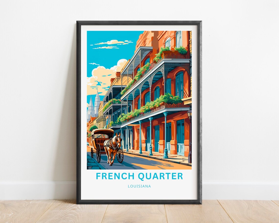 French Quarter New Orleans Poster Horse Carriage Balcony Street