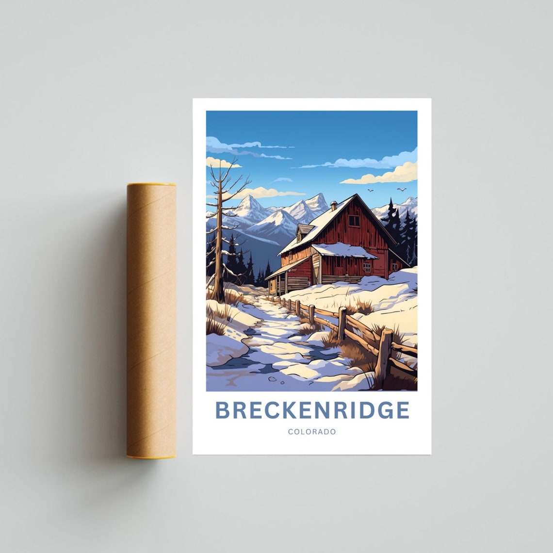 Breckenridge Colorado Red Barn Winter Snow Custom Text Poster - Image 4