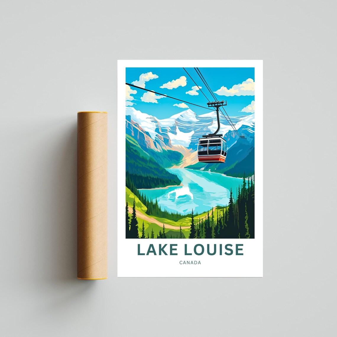 Lake Louise Canada Gondola Over Turquoise Mountain Lake Poster - Image 4