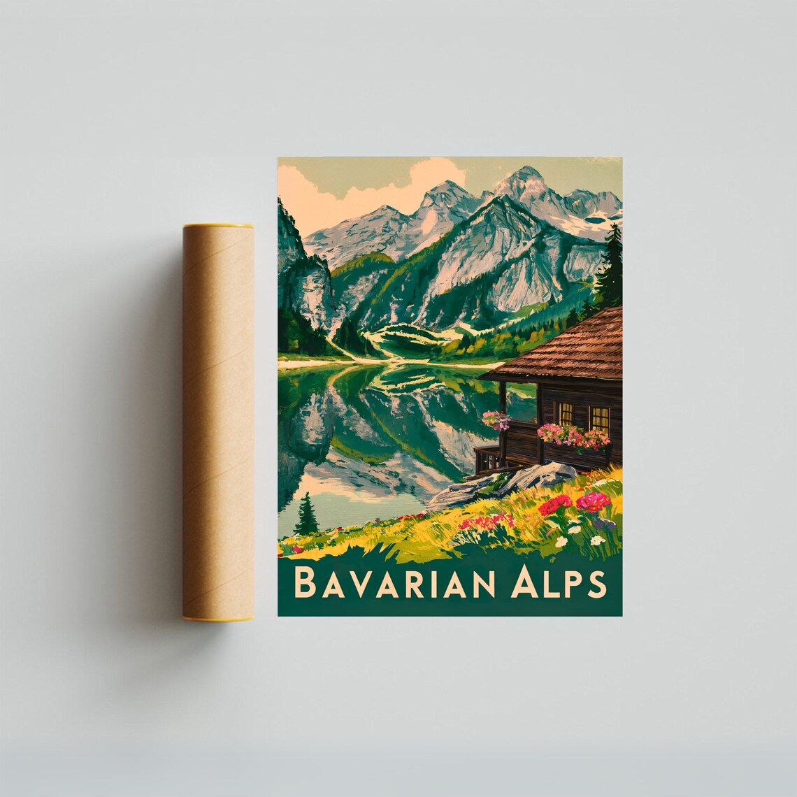 Bavarian Alps Vintage Travel Poster, Germany - Image 4