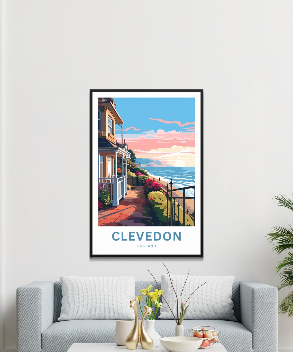 Clevedon England Victorian Seaside Terrace Sunset View Travel Poster - Image 3